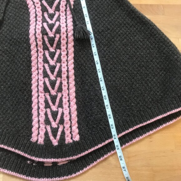 Kate Spade 100% Wool Poncho Cable Knit Brown & Pink with Tassels - Picture 11 of 11